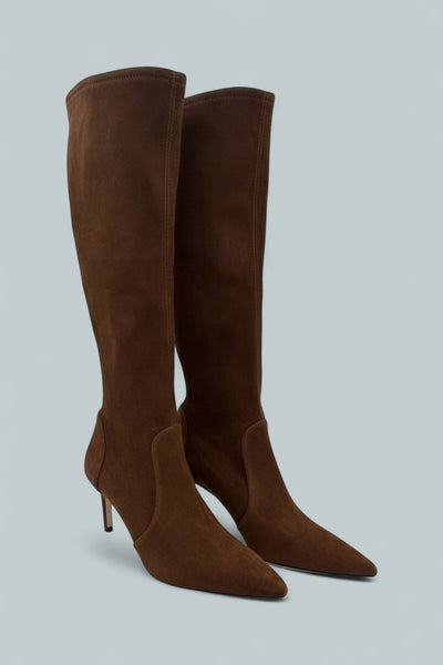 Stuart Power Suede Stiletto Knee Boots - Deep Coffee