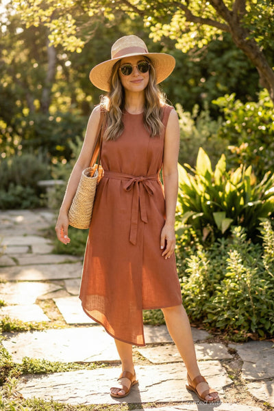 Funchal Asymmetric Wrap Dress - DK Red - Dresses