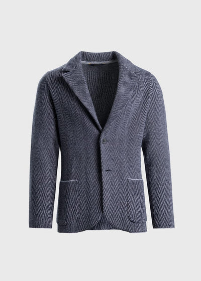 Knitted Bone Wool & Cashmere Jacket - Navy/Grey