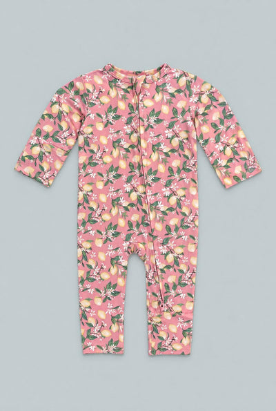 Lemon Floral Print Convertible Romper - Lemons Pink