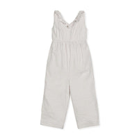 Baby Ruffle Neck Organic Jumpsuit - Taupe Gingham Seersucker