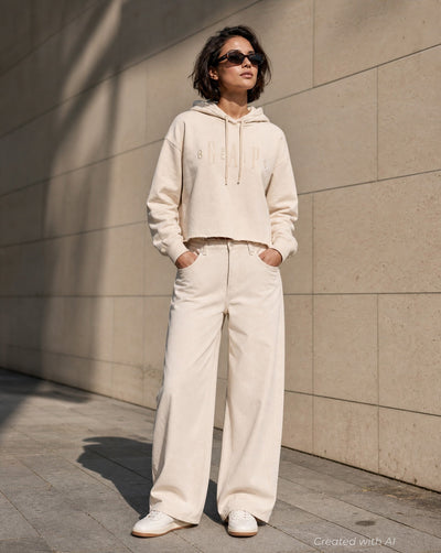GAP × BÉIS Oversized Crop Hoodie - Light Tundra - Hoodie