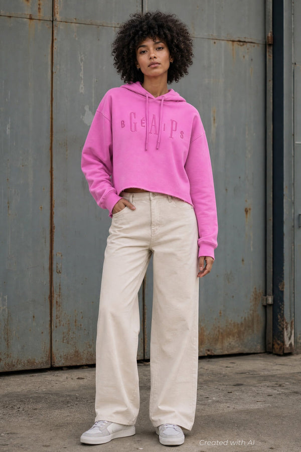 GAP × BÉIS Oversized Crop Hoodie - Pink - Hoodie