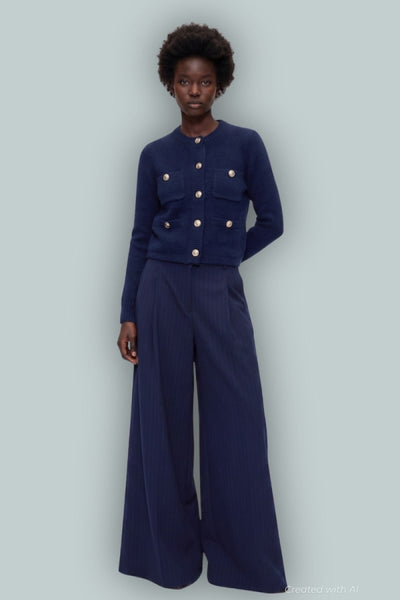 GapStudio Mid Rise Pleated Baggy Trousers - Navy Blue Pinstripe - Pants