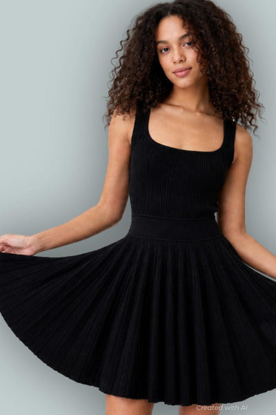GapStudio Rib Pleated Mini Dress - True Black - Dresses