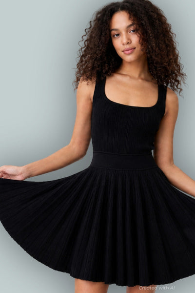 GapStudio Rib Pleated Mini Dress - True Black - Dresses