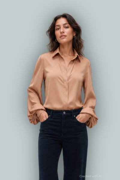 GapStudio Satin Shirt - Tannery Brown - XXS - Button Down Shirt