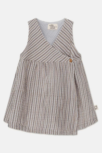 Gauze stripe wrap baby dress - Soft grey - 6M - Dresses