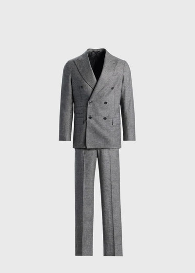 Glen Plaid Double-Breasted Suit - Grey - Suit