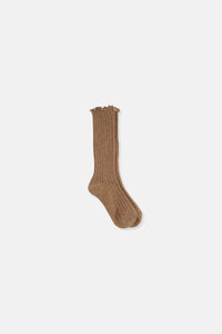 Rib-knit ruffle baby socks - Taupe melange