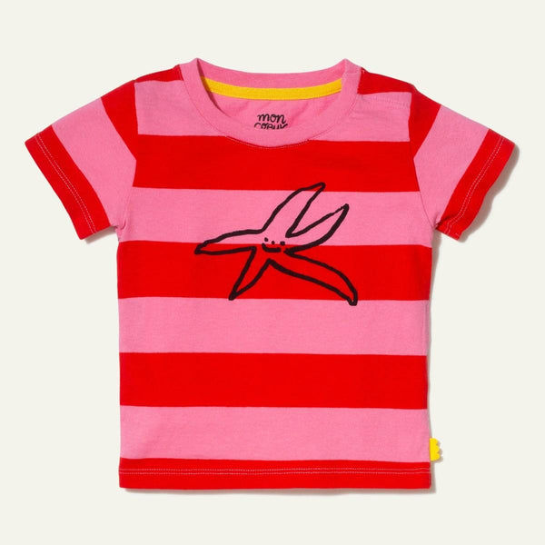 Stripe Starfish Baby T-Shirt - Aurora Pink