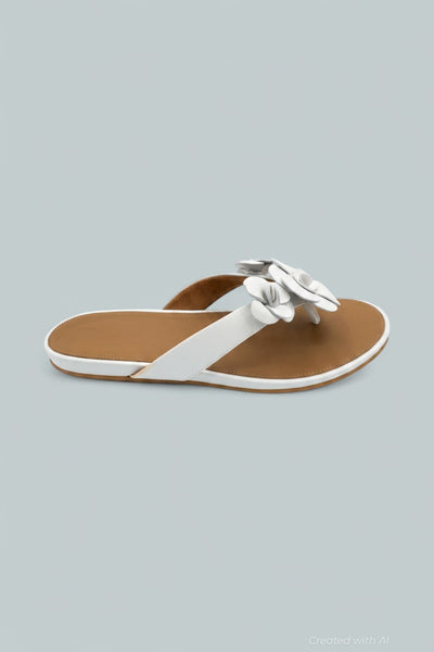 Gracie Flower Leather Flip Flops - Urban White - Flip Flop