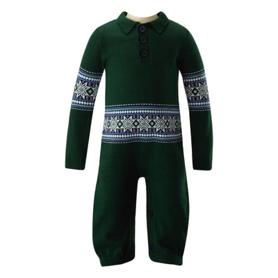 Green Fair Isle Knit Playsuit - playsuit - baby