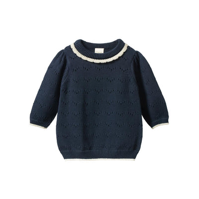 Long Sleeve Maeve Tee - Navy Pointelle