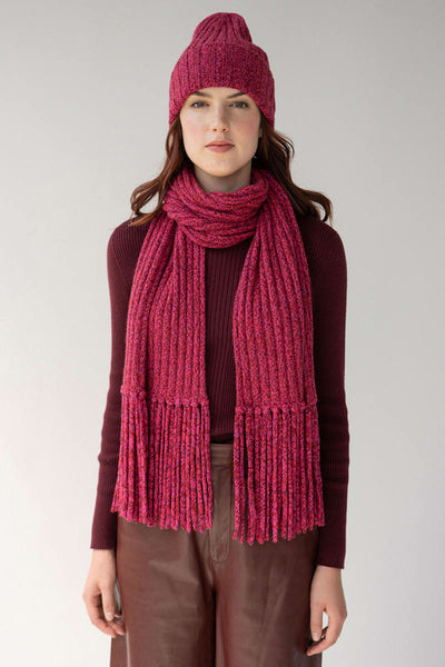 Ribbed Baby Alpaca Fringe Scarf - Magenta Marl