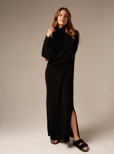 Bianca | Roll Neck Cashmere & Wool Dress - Black