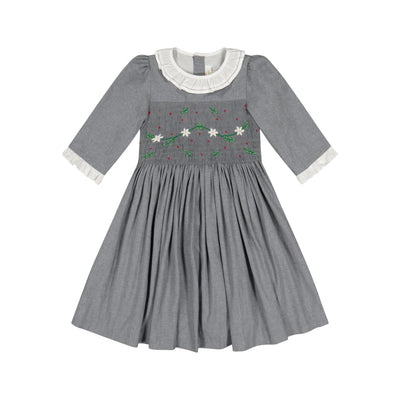Heidi Long Sleeve Smocked Dress - Grey Winter - 5T - Dresses