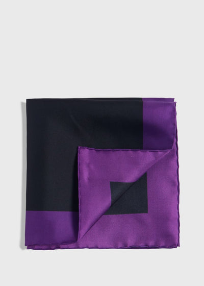 Printed Silk Color Block Pocket Square - Purple