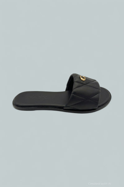 Holly Quilted Slide - Black - 6 - Sandals