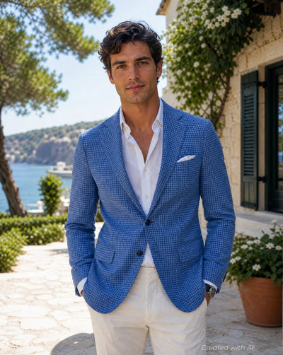 Houndstooth Summer Jacket - Blue/Green - Blazer