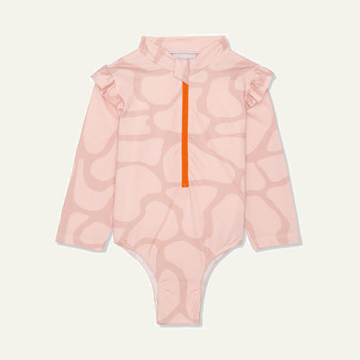 Recycled Polyester Spotted Giraffe Zipped Kid Rashguard - Misty Rose/sepia Rose - One Piece Swim