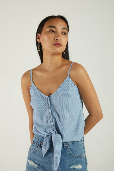 Pool Day Tan Lines Denim Top - Striped Denim