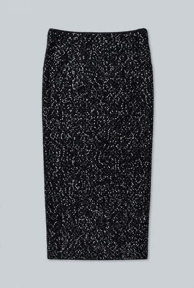 Sequin Embellished Pencil Skirt - Black