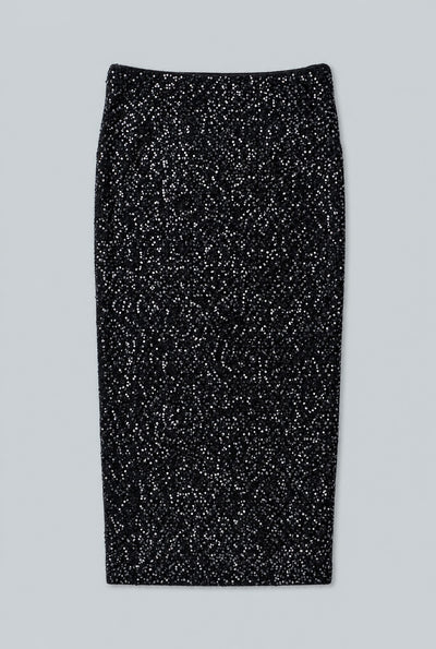 Sequin Embellished Pencil Skirt - Black