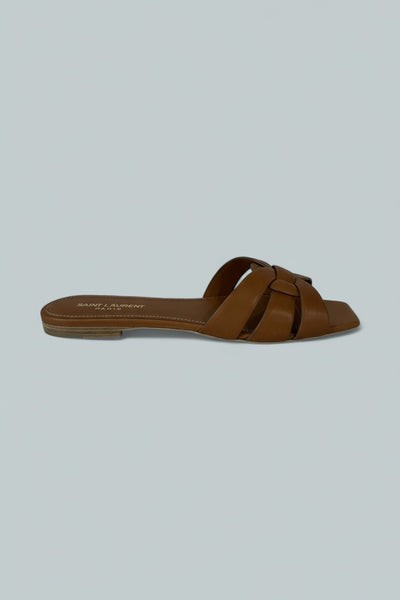 Woven Leather Sandal Slide - Brown