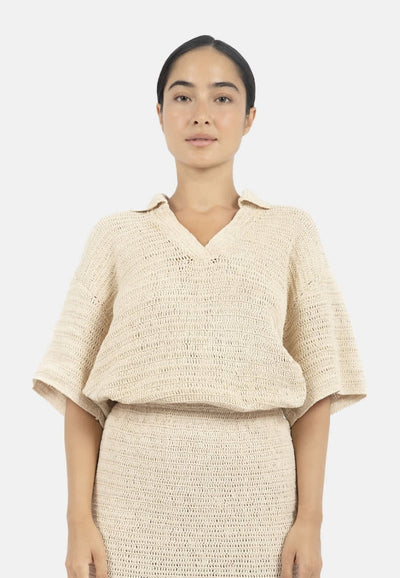 Sedona Crochet Polo Top - Natural