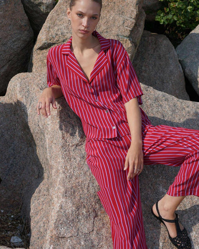 Silk Lounge Shirt - Red Stripe