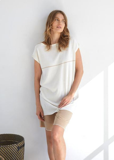 Summer Tee Dress - Vanilla/Camel - LG - Dresses