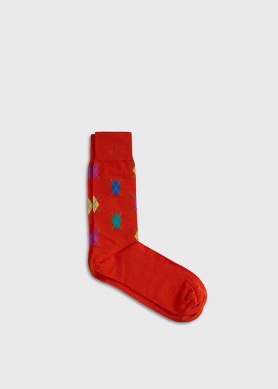 Cotton Blend Argyle Sock - Orange