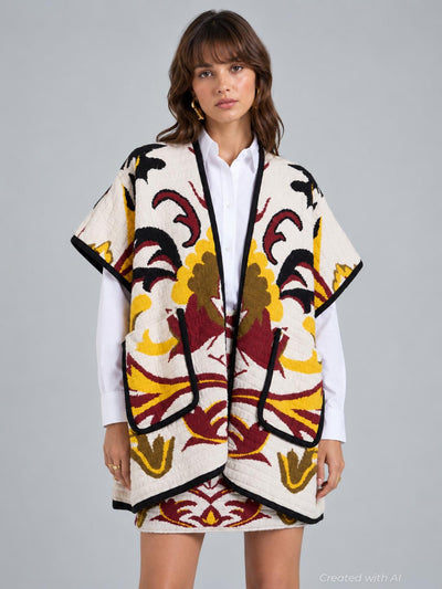 In My Power Knit Scarf Cape - Multicolor Ivory & Red - OS - Scarf