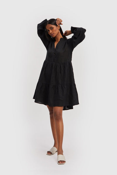 V-Neck Tiered Dress - Black
