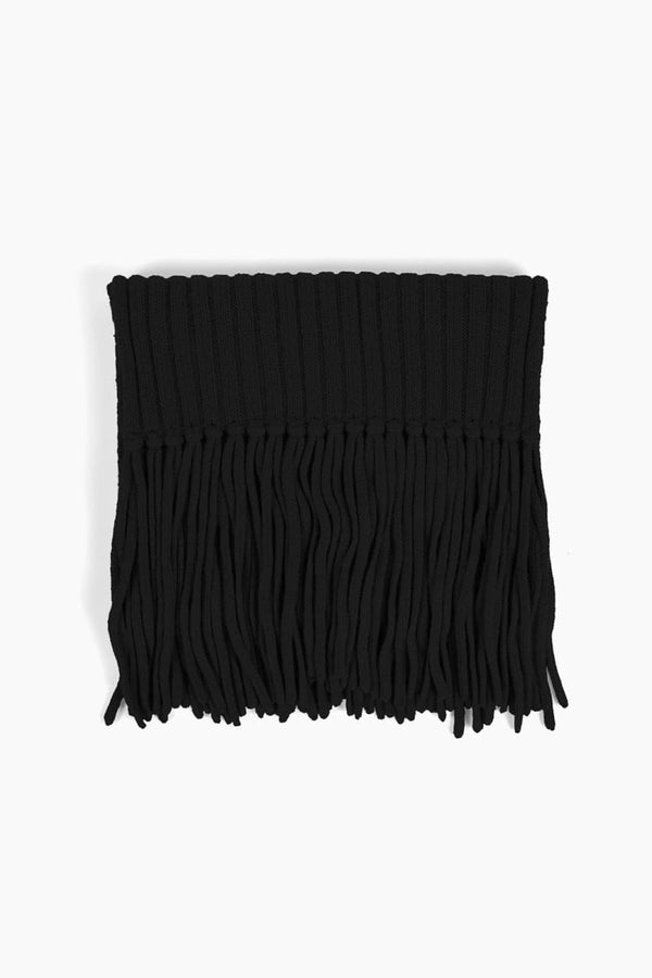 Ribbed Baby Alpaca Fringe Scarf - Black