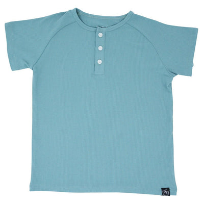 Short Sleeve Raglan Henley - Teal Ribbed - Henley