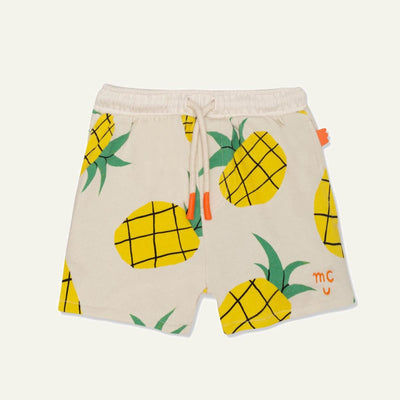 Recycled Cotton Pineapple Harvest Cropped Girl Shorts - Natural/multi