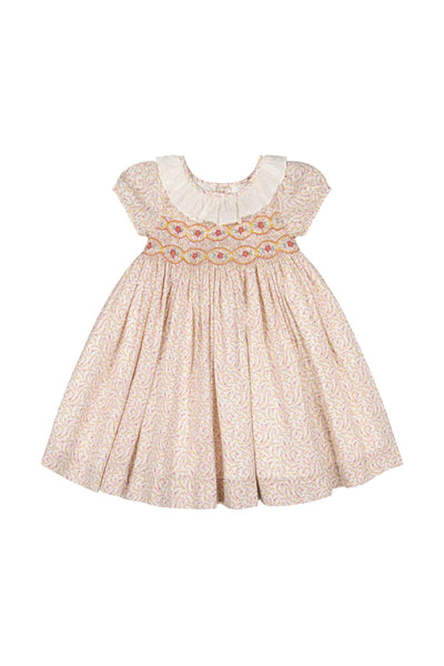 Isadora Short Sleeve Floral Smocked Dress - Yellow Floral