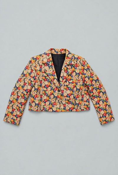 Floral Cropped Blazer - Black Combo