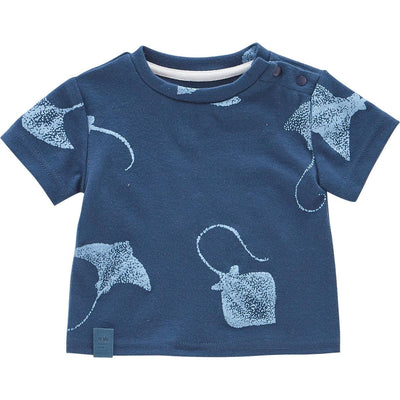 Boxy T-Shirt with All Over Print - Navy - T-shirt