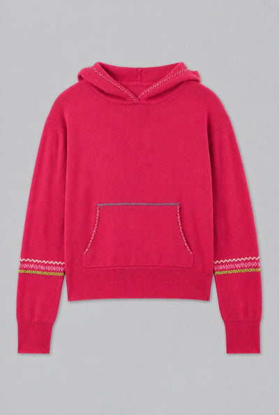 Cashmere Blend Hoodie With Embroidery - Hot Pink