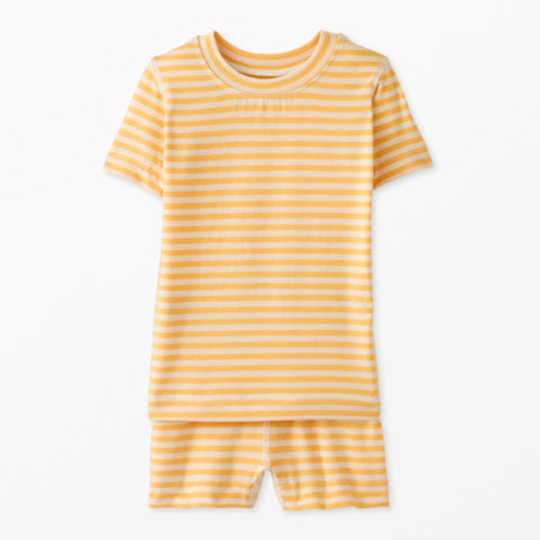 Kids Striped Short John Pajama Set In HannaSoft™ - Marigold/Ecru