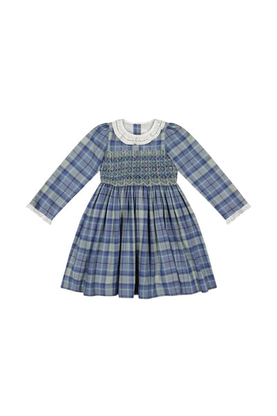 Heidi Smocked Dress - Blue Tartan
