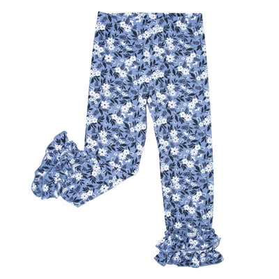 Ruffle Bottom Legging - Vintage Floral Blue - Leggings
