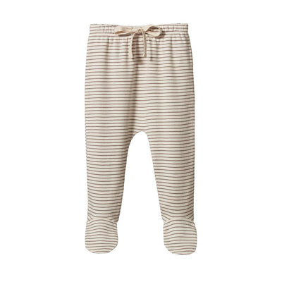 Cotton Footed Rompers - Mushroom Pinstripe
