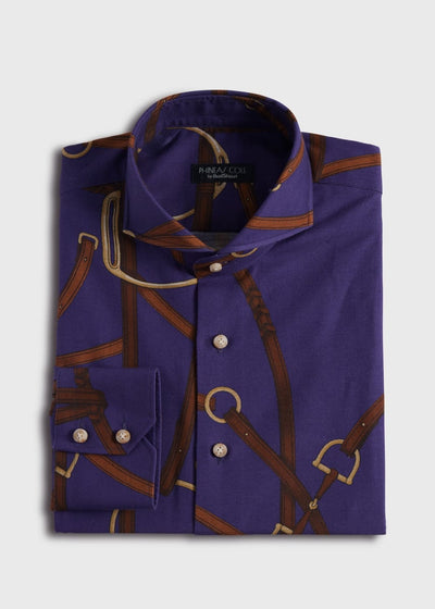 Printed Cotton Flannel Shirt - Navy