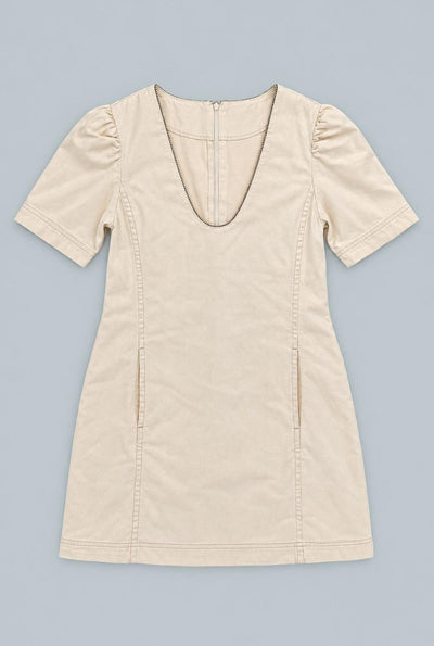 Denim Embellished Dress - Beige