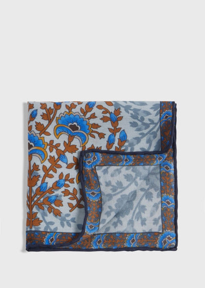 Printed Floral Tree Pocket Square - Grey