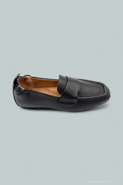 Kenneth Cole Sophie Square Toe Flats - Black Leather - 5.5 - Flats